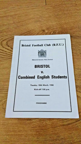 Bristol v Combined English Students Mar 1986 Rugby Programme