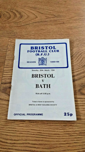 Bristol v Bath Mar 1986 Rugby Programme