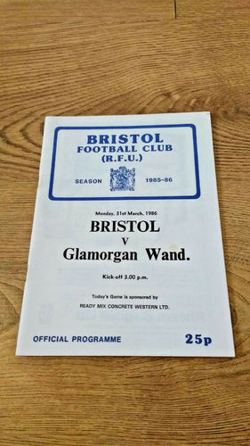 Bristol v Glamorgan Wanderers Mar 1986 Rugby Programme