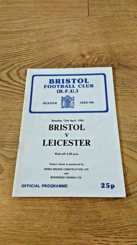 Bristol v Leicester Apr 1986 Rugby Programme
