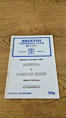 Bristol v London Irish Oct 1986 Rugby Programme