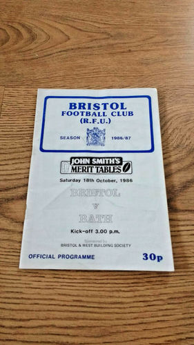 Bristol v Bath Oct 1986 Rugby Programme