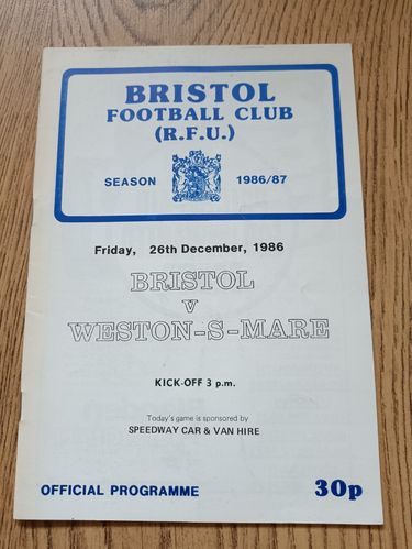 Bristol v Weston-Super-Mare Dec 1986 Rugby Programme
