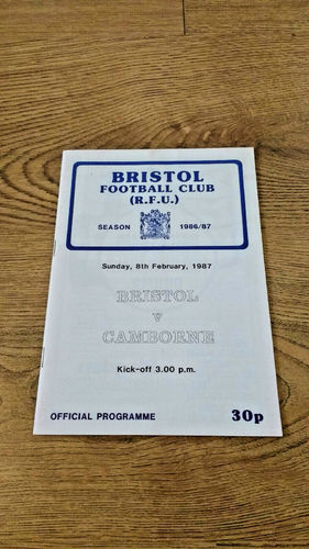 Bristol v Camborne Feb 1987 Rugby Programme