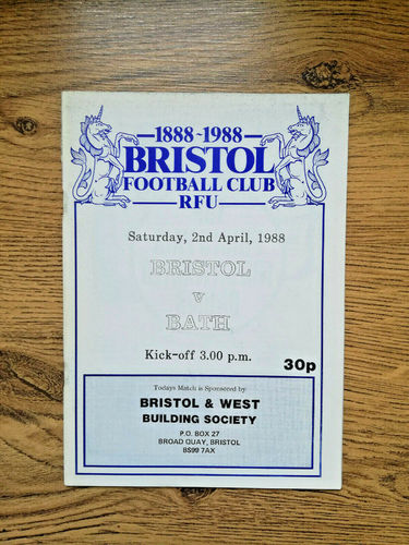 Bristol v Bath Apr 1988 Rugby Programme