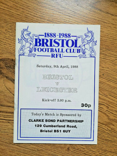 Bristol v Leicester Apr 1988 Rugby Programme