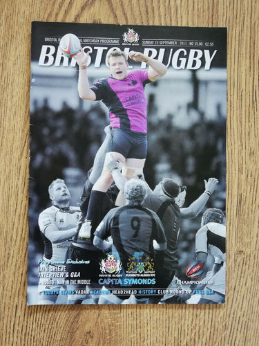 Bristol v Plymouth Albion Sept 2011 Rugby Programme