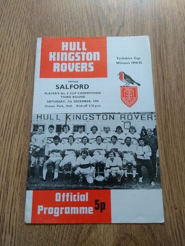 Hull KR v Salford Dec 1974 Players No6 Trophy RL Programme