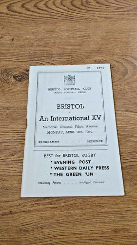 Bristol v An International XV Apr 1964 Rugby Programme