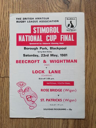 Beecroft & Wightman v Lock Lane 1981 BARLA Cup Final RL Programme