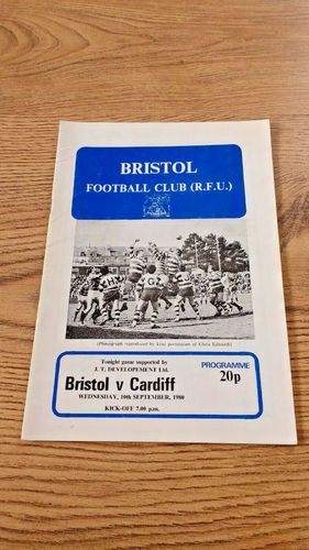 Bristol v Cardiff Sept 1980 Rugby Programme