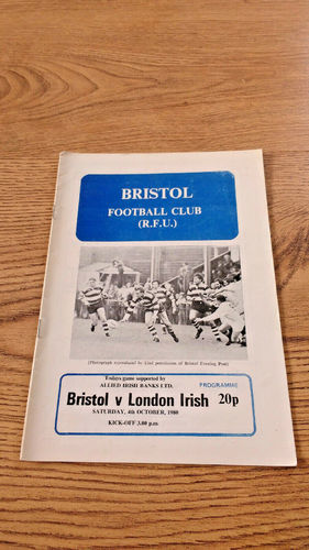 Bristol v London Irish Oct 1980 Rugby Programme