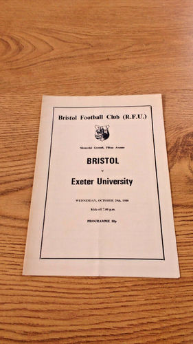 Bristol v Exeter University Oct 1980 Rugby Programme