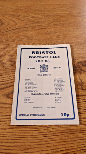 Bristol v Swansea Sept 1982 Rugby Programme