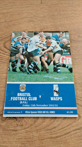 Bristol v Wasps Nov 1992 Rugby Programme