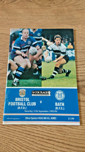 Bristol v Bath Sept 1993 Rugby Programme