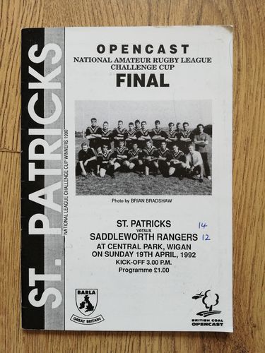 St Patricks v Saddleworth 1992 BARLA Challenge Cup Final RL Programme