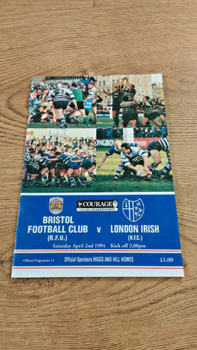 Bristol v London Irish Apr 1994 Rugby Programme