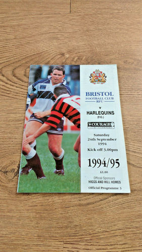 Bristol v Harlequins Sept 1994 Rugby Programme