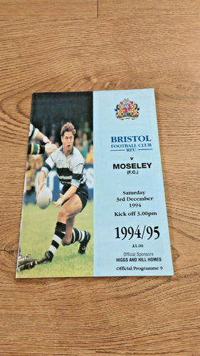 Bristol v Moseley Dec 1994 Rugby Programme