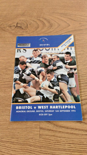 Bristol v West Hartlepool Sept 1995 Rugby Programme