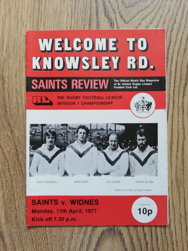 St Helens v Widnes Apr 1977 Rugby League Programme