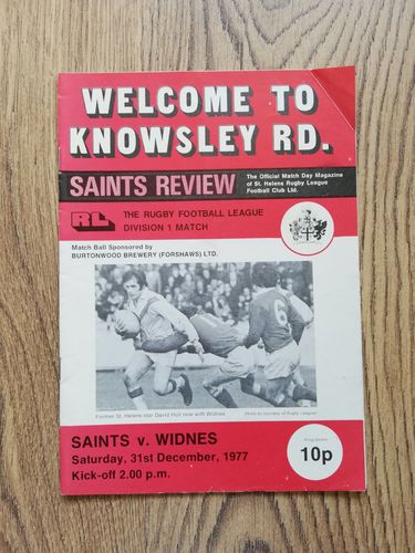 St Helens v Widnes Dec 1977 Rugby League Programme