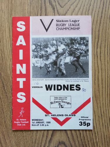 St Helens v Widnes Jan 1986 Rugby League Programme