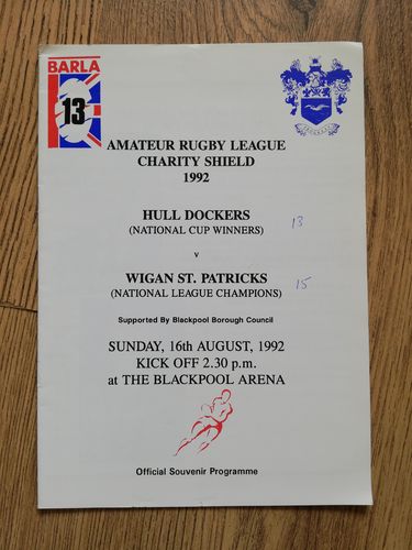 Hull Dockers v St Patricks 1992 BARLA Charity Shield RL Programme