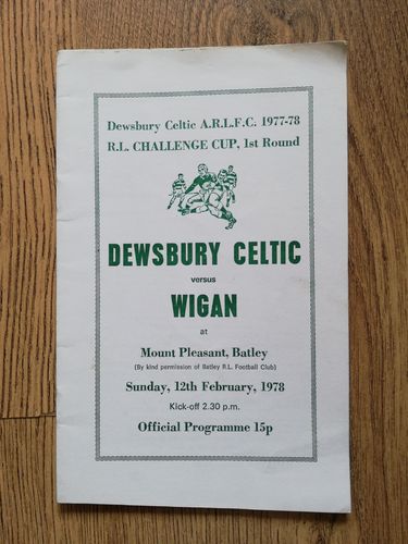 Dewsbury Celtic v Wigan Feb 1978 Challenge Cup Rugby League Programme
