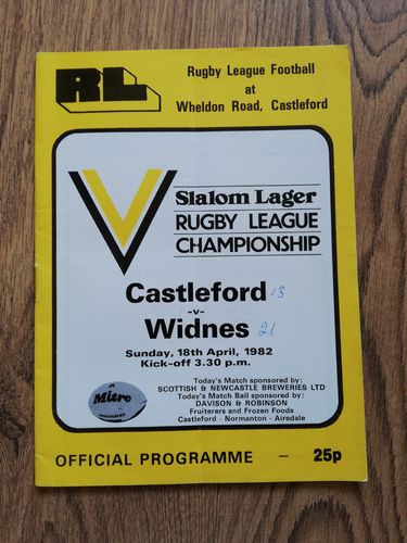 Castleford v Widnes Apr 1982 Rugby League Programme