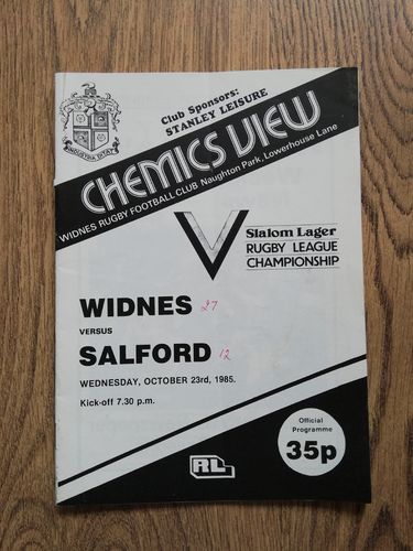 Widnes v Salford Oct 1985 Rugby League Programme
