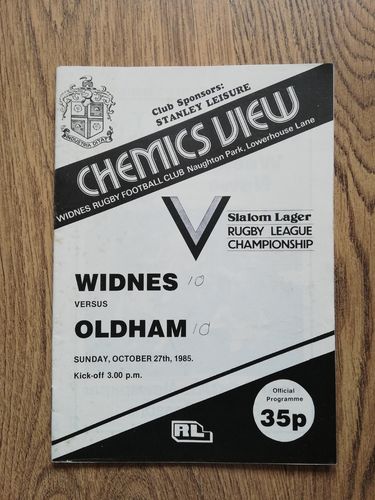 Widnes v Oldham Oct 1985 Rugby League Programme