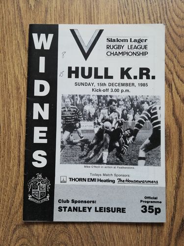 Widnes v Hull KR Dec 1985 Rugby League Programme