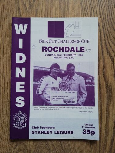 Widnes v Rochdale Feb 1986 Challenge Cup Rugby League Programme