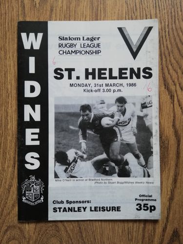 Widnes v St Helens Mar 1986 Rugby League Programme