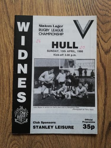 Widnes v Hull Apr 1986 Rugby League Programme