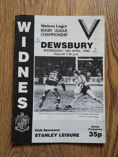 Widnes v Dewsbury Apr 1986 Rugby League Programme
