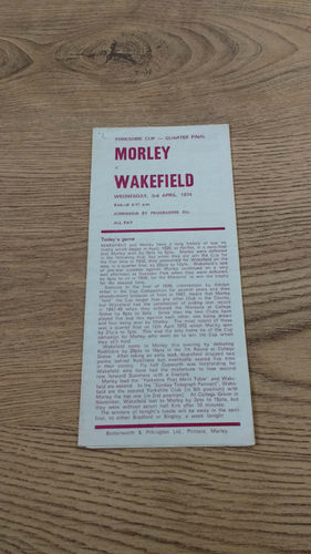 Morley v Wakefield Apr 1974 Yorkshire Cup Quarter-Final Rugby Programme