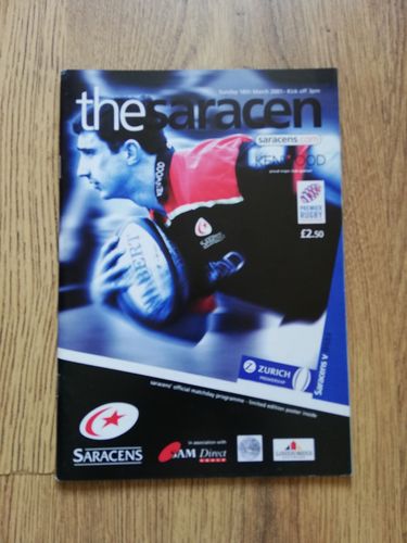 Saracens v Bristol Mar 2001 Rugby Programme