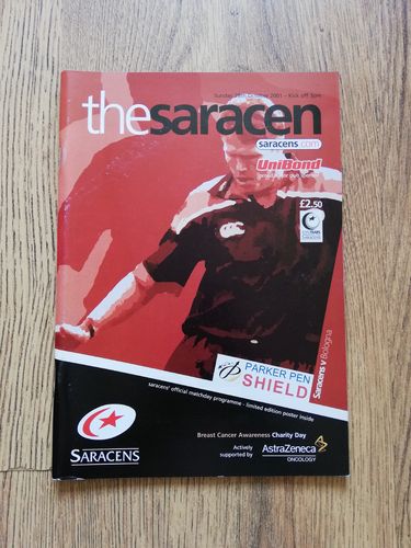 Saracens v Bologna Oct 2001 Parker Pen Shield Rugby Programme