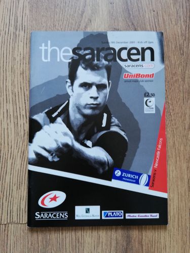 Saracens v Newcastle Falcons Dec 2001 Rugby Programme