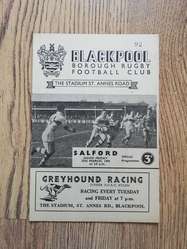 Blackpool Borough v Salford Mar 1959 Rugby League Programme