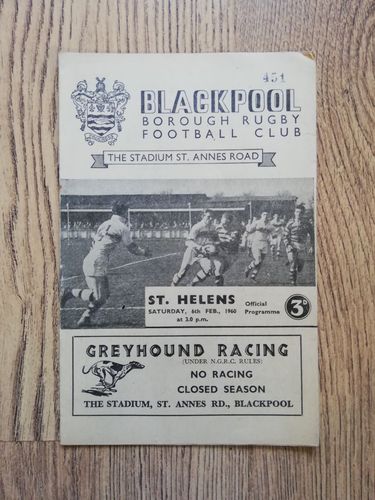 Blackpool Borough v St Helens Feb 1960 Rugby League Programme