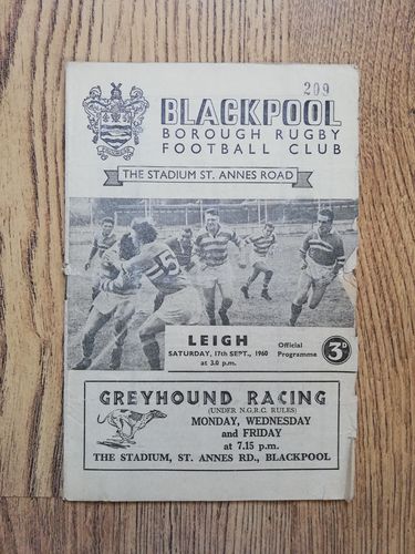Blackpool Borough v Leigh Sept 1960 Rugby League Programme