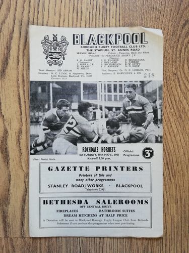 Blackpool Borough v Rochdale Hornets Nov 1961 RL Programme