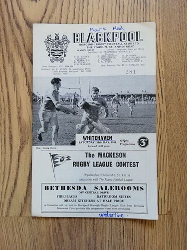 Blackpool Borough v Whitehaven May 1963 Rugby League Programme