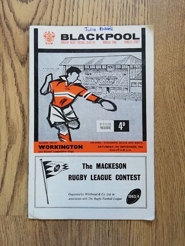 Blackpool Borough v Workington Sept 1963 Lancashire Cup RL Programme