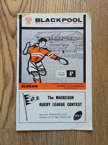 Blackpool Borough v Oldham Sept 1963 Rugby League Programme