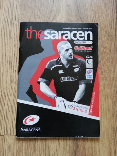 Saracens v Pontypridd Jan 2002 Parker Pen Shield Quarter-Final Rugby Programme